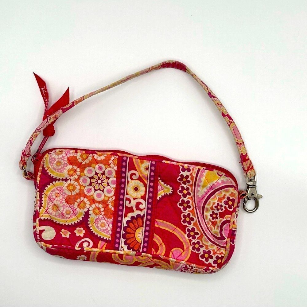 Vera Bradley Wristlet, Pink Orange Vibrant Paisley - Retro Vibrant Print